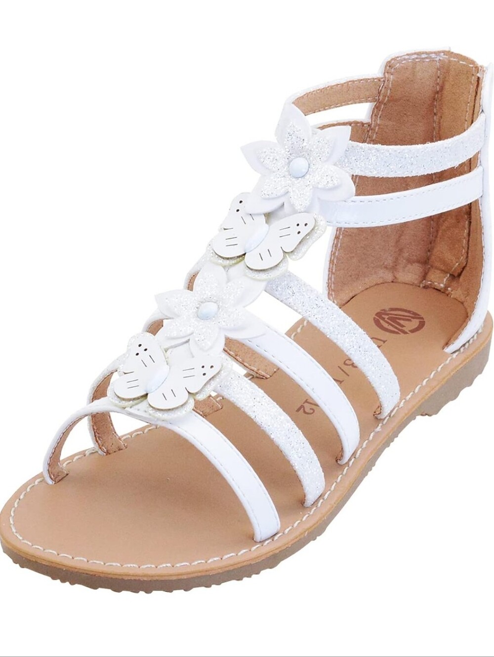 Amazon (Vonair) Girls White  Flower & Butterfly Gladiator Sandals Size 2